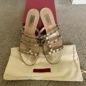 Valentino Rockstud Metallic City Flat Slide Sandals Size 37.5
